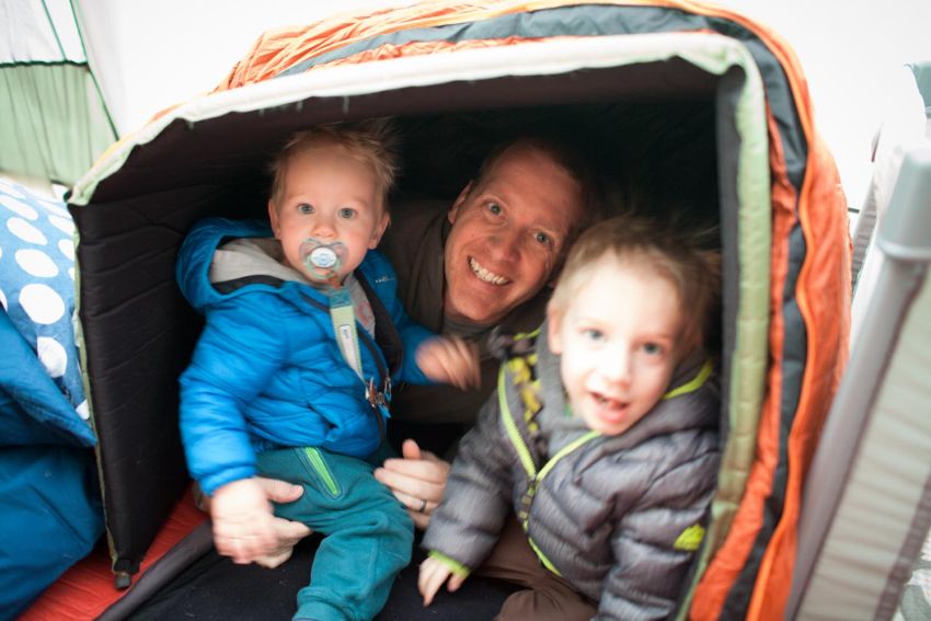 Playing in tent with children
