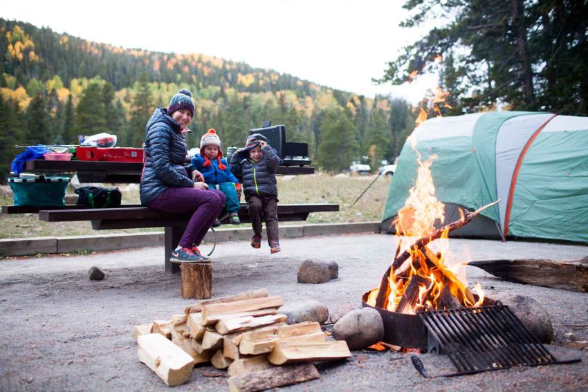 camp kitchen with camp fire